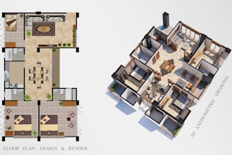 do 2d plan, realistic rendering of 3d axonometric drawings