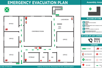 design a fire emergency evacuation plan, diagram, map