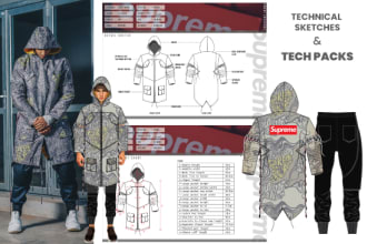 create fashion tech packs, technical sketches