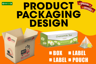 design product packaging box, label, pouch with 3d mockup