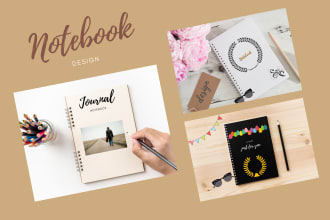 design classy journal notebook cover, interior pages for you