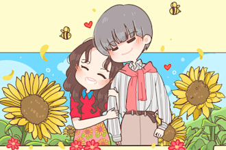 draw chibi couple illustration for you