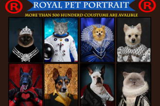 create digital custom royal pet , dog , cat  portrait in HQ