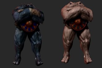 3d character model, rig, light and render