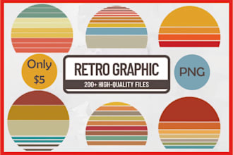 provide 200 retro sunset premium graphic set