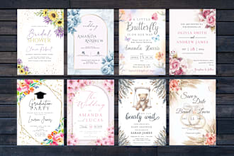 do wedding, birthday, baby shower, graduation party invitation card designs