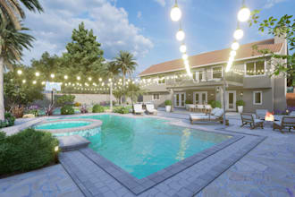 design your pool house, outdoor kitchen backyard with beautiful landscape