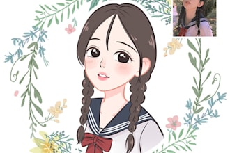 hand painting digital cartoon portrait by your image