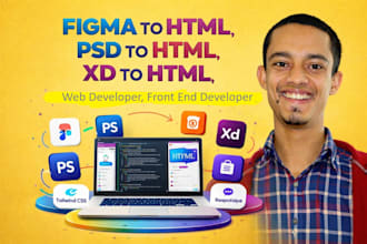 build psd, xd, figma to html custom website, web developer, front end developer