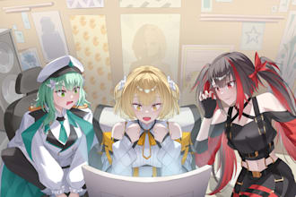 draw anime illustration, anime character vtuber, fanarts, concept art, and pfp