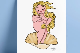do cute feminine pin up illustration or poster for you