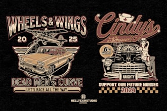 create  handrawn cartoon vintage retro cars design