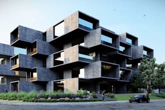 create modern facade design and renders