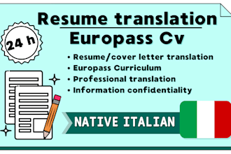 translate your resume, CV or cover letter in italian