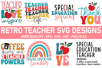 do high quality retro teacher svg cut file bundle for etsy