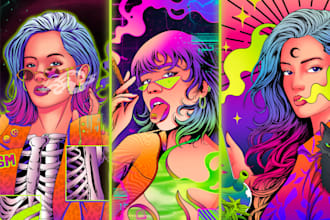 create colorful psychedelic and trippy style illustration