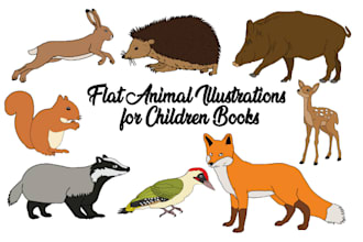 create simple flat realistic vector animal illustrations