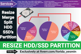 resize merge split of your hdd or ssd drive partition without losing data