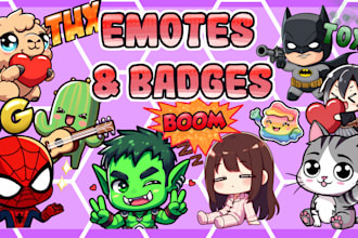 design cute custom emotes and badges for twitch