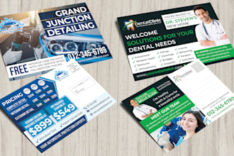 design postcard, flyer for dental care, auto detailing, pressure washing, moving