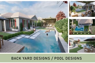 design your garden, backyard,swimming pool patio, terrace and render images
