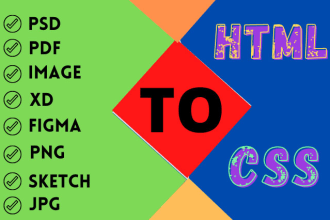 convert psd, pdf, image, xd, figma, png, sketch, jpg to html css responsive