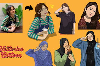draw a vector cute cartoon from photo in 2 day