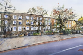 do handmade watercolor painting of house, building and landscape illustration