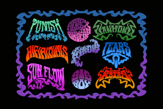draw psychedelic, stoner rock, trippy art style logo