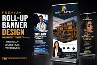 design a professional roll up banner, pull up banner, and retractable banner