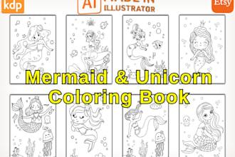 create unicorn and mermaid coloring book for your amazon kdp