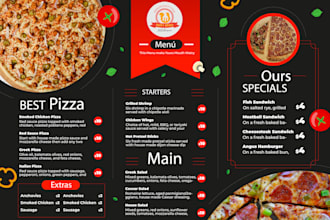 design digital food menu, burger flyer, poster, pizza, hotel menu