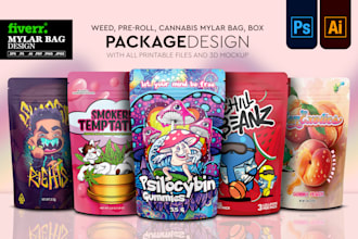 design unique weed pouch, mylar bag and cbd product labels