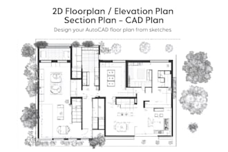 make 2d floorplan, elevation and section plan, sketch to cad file