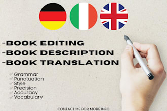 book translation, book description, book proofreading