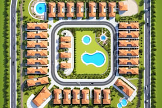 design architectural 2d site plan, master plan real estate render in photoshop