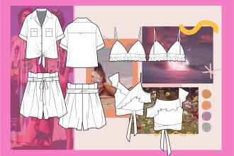 create a fashion technical flat drawing  sketch in vector cad