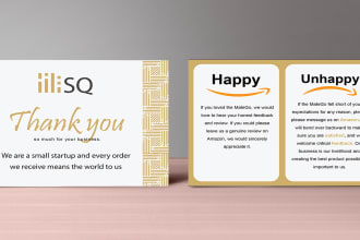 design amazon thank you card, product insert, package insert