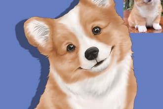 draw a photo realistic animal and pet portrait illustration