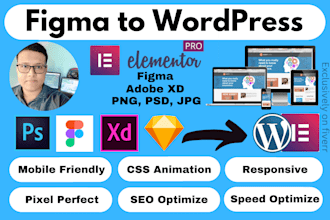 convert PSD, xd, wix, figma to wordpress website by elementor