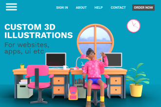 create 3d illustration or icons for website, UI, apps etc