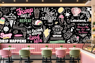 draw creative mural, decal, doodle wall art