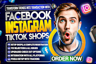 set up facebook shop, instagram shop and tiktok shop