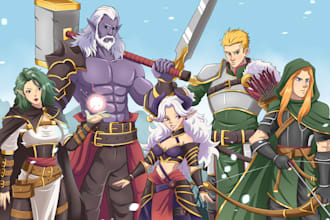 draw a dnd art party character, fantasy, monster, scifi ilustration