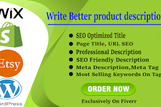write etsy, wix, wordpress or shopify product description or product listing