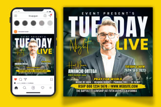 create any sized social media post, banner, facebook cover, or church flyer