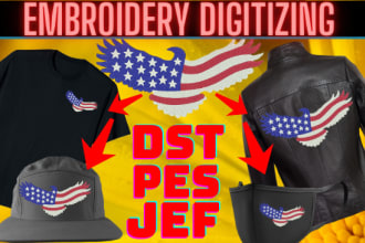 do embroidery digitizing logo design in dst pes jef 1 hour