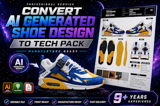 convert ai generated shoe design to tech pack