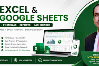 do microsoft excel, google sheets, data entry, formulas, reports, dashboards