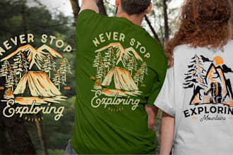 draw vintage hiking, camping, adventure t shirt design